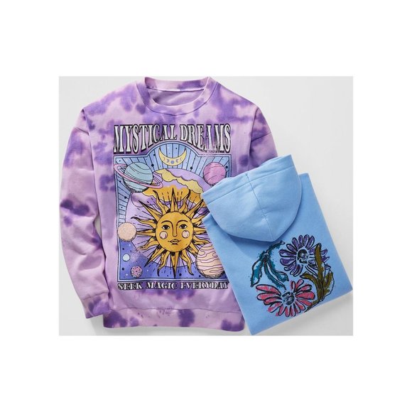 No Boundaries Juniors’ Washed Graphic Sweatshirt, Sizes XS-XXXL-Freshwater Blue - Picture 2 of 5